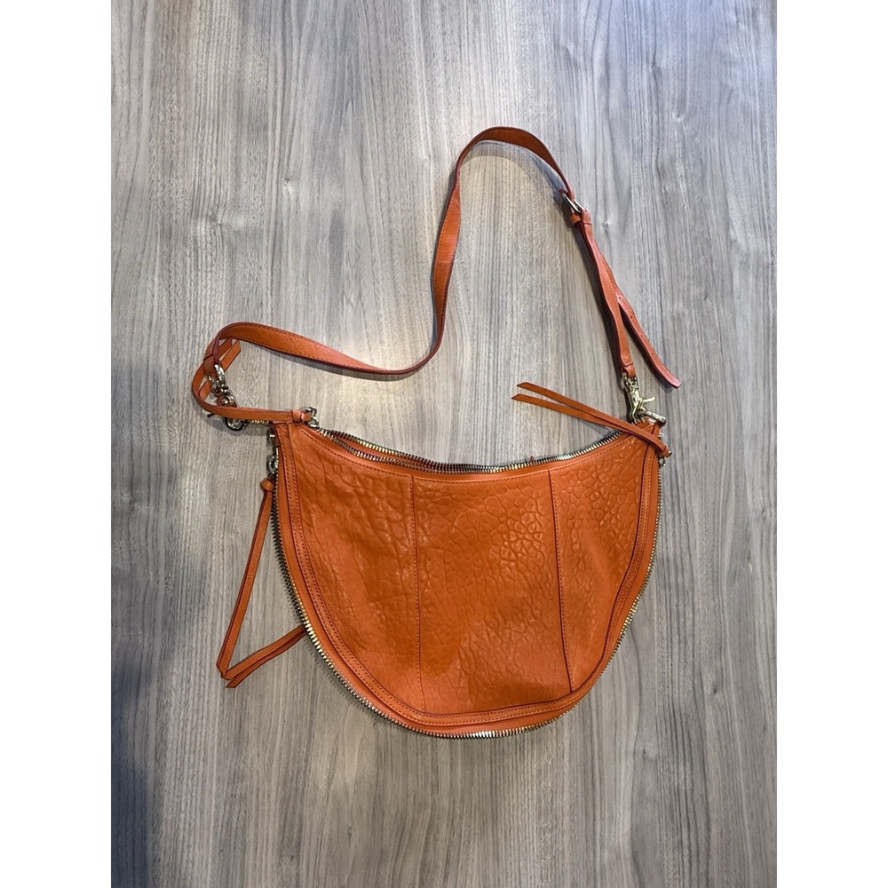 Botkier Leather Crescent Hobo Crossbody‎ Bag Orange Zip Pockets - Picture 3 of 9